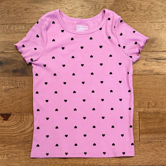 Cat & Jack Girls Short-Sleeve Purple Ribbed Shirt - Hearts - Size L (10/12) - Picture 1 of 14
